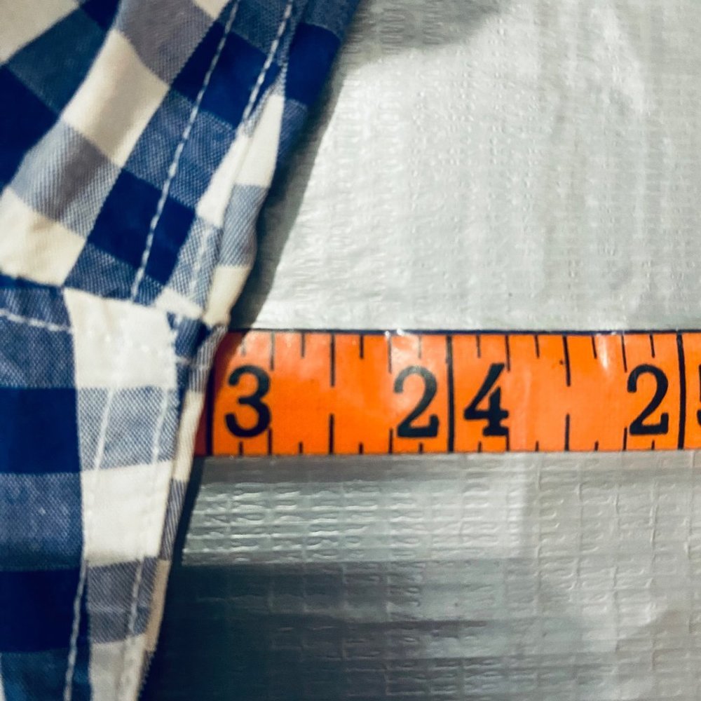 Men L Blue White Gingham Check Organic Cotton Button Down Heart Accent‎ Shirt - Picture 5 of 8